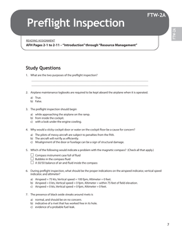 FTW-2A Preflight Inspection FTW-2A FTW-2A READING ASSIGNMENT AFH Pages 2-1 to 2-11 – “Introduction” Through “Resource Management”