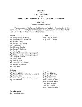 MINUTES of the FIRST MEETING of the REVENUE STABILIZATION and TAX POLICY COMMITTEE