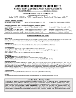 Rubberducks Game Notes 060918