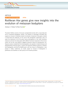 Rotiferan Hox Genes Give New Insights Into the Evolution of Metazoan Bodyplans