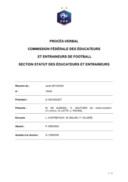 Procès-Verbal Commission Fédérale Des Éducateurs