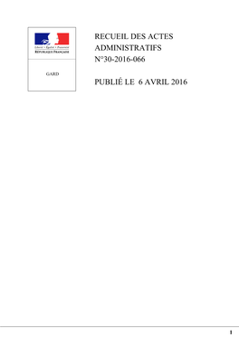 Recueil Des Actes Administratifs N°30-2016-066