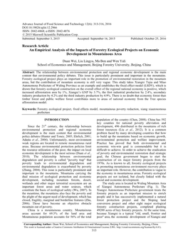 Research Article an Empirical Analysis of the Impacts of Forestry Ecological Projects on Economic Development in Mountainous Area