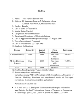 Bio Data SSP