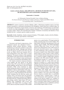 Anadara Subrubra (Dunker, 1866) (BIVALVIA: ARCIDAE) in SOUTH-EAST ASIA, RE-DESCRIPTION and TAXONOMIC COMMENTS