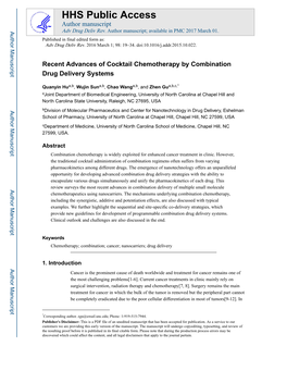 Recent Advances of Cocktail Chemotherapy by Combination Drug Delivery Systems