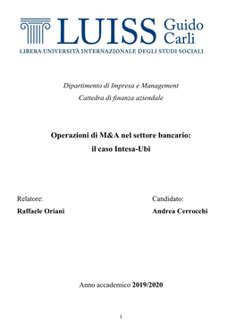 Operazioni Di M&A Nel Settore Bancario: Il Caso Intesa-Ubi