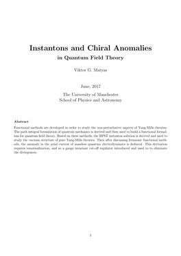 Instantons and Chiral Anomalies in Quantum Field Theory