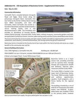 Addendum #1 - EOI Acquisition of Basinview Centre - Supplemental Information Date: May 10, 2021