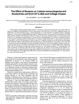 The Effect of Reuterin on <I>Listeria Monocytogenes</I> and <I