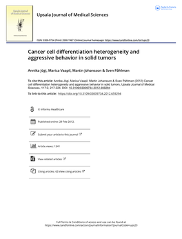 Cancer Cell Differentiation Heterogeneity and Aggressive Behavior in Solid Tumors