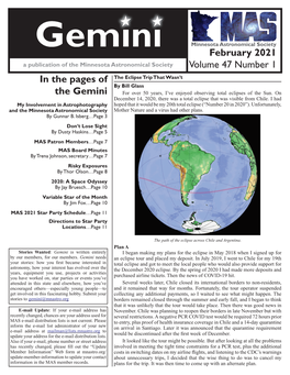 February 2021 Volume 47 Number 1 in the Pages of the Gemini