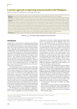 A Systems Approach to Improving Maternal Health in the Philippines Dale Huntington,A Eduardo Banzonb & Zenaida Dy Recidoroc