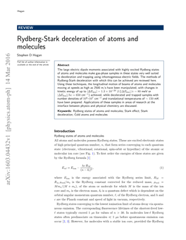 Rydberg-Stark Deceleration of Atoms and Molecules Stephen D Hogan