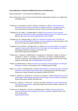 Publications Resulting from MMB Project Theses and Collaborations