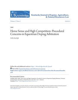 Horse Sense and High Competition: Procedural Concerns in Equestrian Doping Arbitration Holly Rudolph