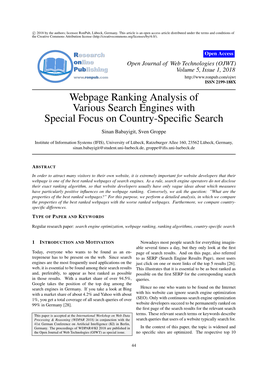 Webpage Ranking Analysis of Various Search Engines with Special Focus on Country-Speciﬁc Search Sinan Babayigit, Sven Groppe