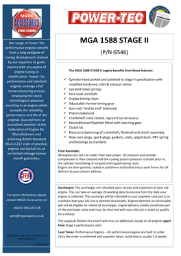 MGA 1588 STAGE II Engine Benefits from These Features: Modification