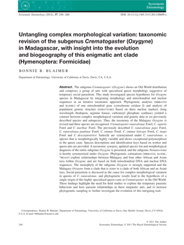 Taxonomic Revision of the Subgenus Crematogaster (Oxygyne)