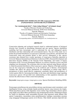 DISTRIBUTION MODELING of the Lamproptera SPECIES (PAPILIONIDAE: LEPTOCIRCINI) in BORNEO