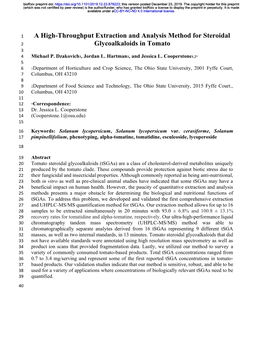 A High-Throughput Extraction and Analysis Method for Steroidal 2 Glycoalkaloids in Tomato 3 4 Michael P