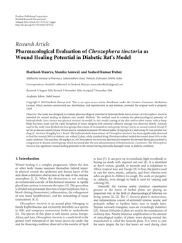 Pharmacological Evaluation of Chrozophora Tinctoria As Wound Healing Potential in Diabetic Rat’S Model