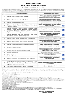 OBWIESZCZENIE Wójta Gminy Ostrów Mazowiecka Z Dnia 24 Kwietnia 2019 R O K U