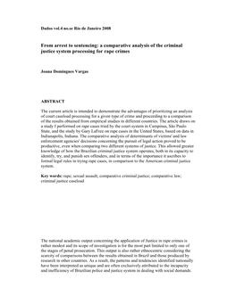 From Arrest to Sentencing: a Comparative Analysis of the Criminal Justice System Processing for Rape Crimes