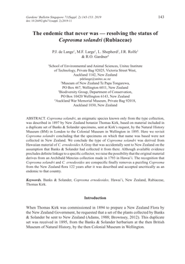 Resolving the Status of Coprosma Solandri (Rubiaceae)