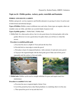 Topic No.16 : Pebble Garden, Rockery, Pools, Waterfalls and Fountains