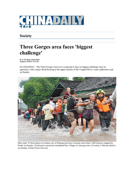 Three Gorges Area Faces 'Biggest Challenge'