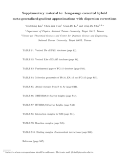 Supplementary Material To: Long-Range Corrected Hybrid Meta-Generalized-Gradient Approximations with Dispersion Corrections