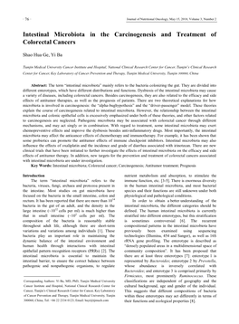 Intestinal Microbiota in the Carcinogenesis and Treatment of Colorectal Cancers