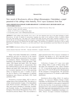 New Record of Brachymeria Albicrus (Klug) (Hymenoptera: Chalcididae), a Pupal Parasitoid of the Cabbage White Butterfly, Pieris Rapae (Linnaeus) from Iran