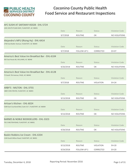 Coconino County Public Health Food Service and Restaurant Inspections