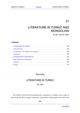 31 Literature in Turkic and Mongolian