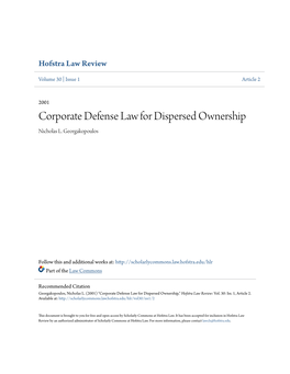 Corporate Defense Law for Dispersed Ownership Nicholas L