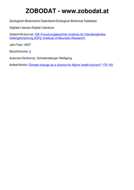 Climate Change As a Chance for Alpine Health Tourism? 175-181 © Institut Für Interdisziplinäre Gebirgsforschung (Institute of Mountaun Research)