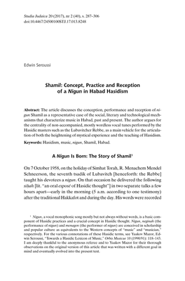 Shamil: Concept, Practice and Reception of a Nigun in Habad Hasidism