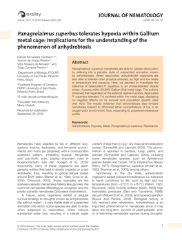 JOURNAL of NEMATOLOGY Panagrolaimus Superbus Tolerates Hypoxia Within Gallium Metal Cage