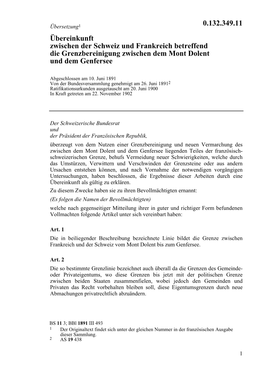 0.132.349.11 Übereinkunft Zwischen Der Schweiz Und Frankreich Betreffend Die Grenzbereinigung Zwischen Dem Mont Dolent Und Dem Genfersee