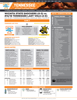 WICHITA STATE SHOCKERS (0-3) Vs. #13/18 TENNESSEE LADY VOLS