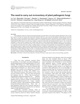 The Need to Carry out Re-Inventory of Plant Pathogenic Fungi Lei Cai1, Dhanushka Udayanga1,2, Dimuthu S