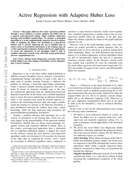 Active Regression with Adaptive Huber Loss Jacopo Cavazza and Vittorio Murino, Senior Member, IEEE