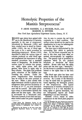 Hemolytic Properties of the Mastitis Streptococcus* P