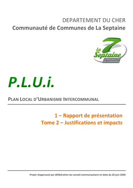 DEPARTEMENT DU CHER Communauté De Communes De La Septaine