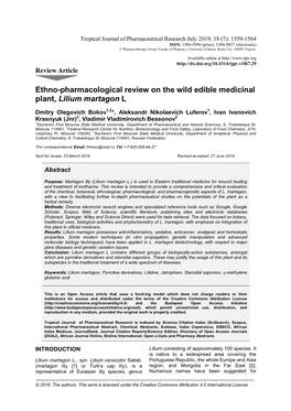 Ethno-Pharmacological Review on the Wild Edible Medicinal Plant, Lilium Martagon L