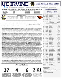 2021 Baseball Game Notes