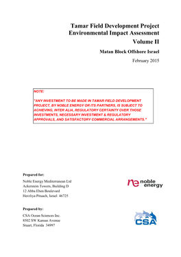 Tamar Field Development Project Environmental Impact Assessment Volume II Matan Block Offshore Israel February 2015