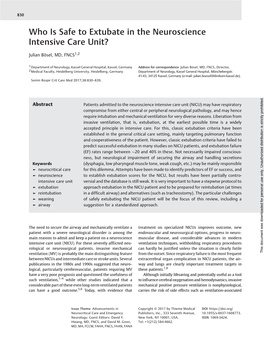 Who Is Safe to Extubate in the Neuroscience Intensive Care Unit? Bösel